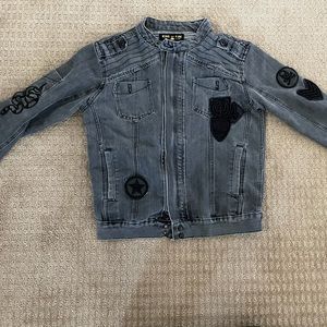 Denim black jacket with appliqués